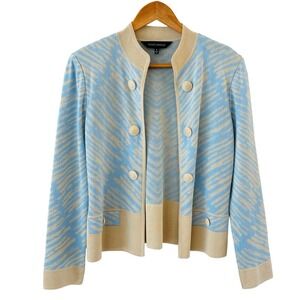 Ming Wang Powder Blue Beige Sweater Blazer Size S Open Front Career Classic